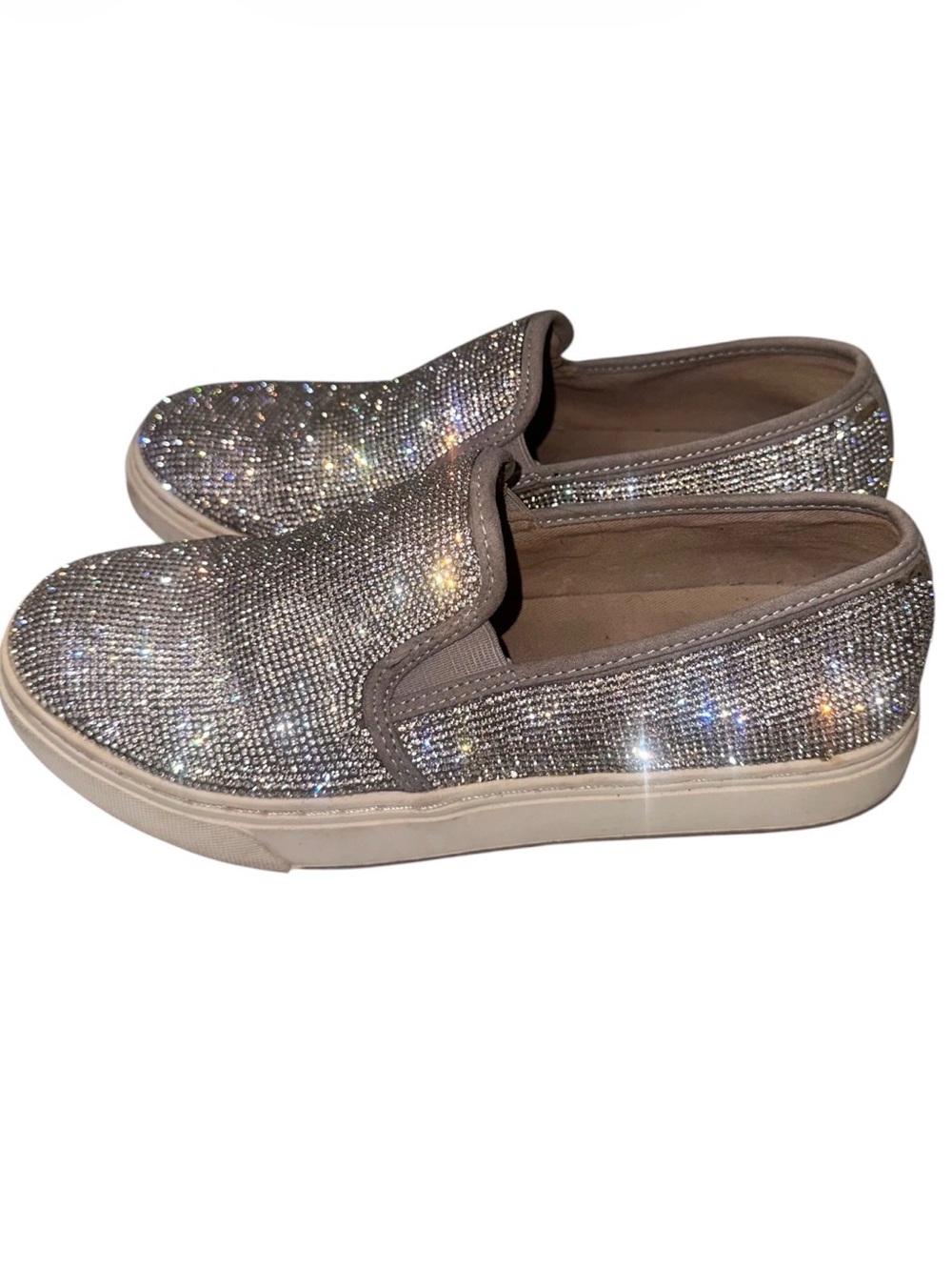 Steve Madden Sparkling Silver Crystal Slip-On Flats - Picture 4 of 10